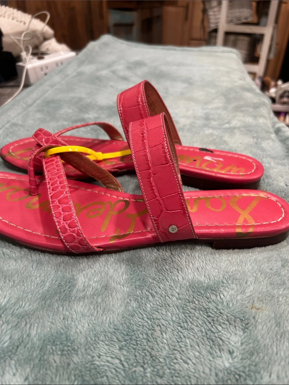 Sam Edelman Pink Croc-Embossed Slide Sandals - Picture 3 of 9